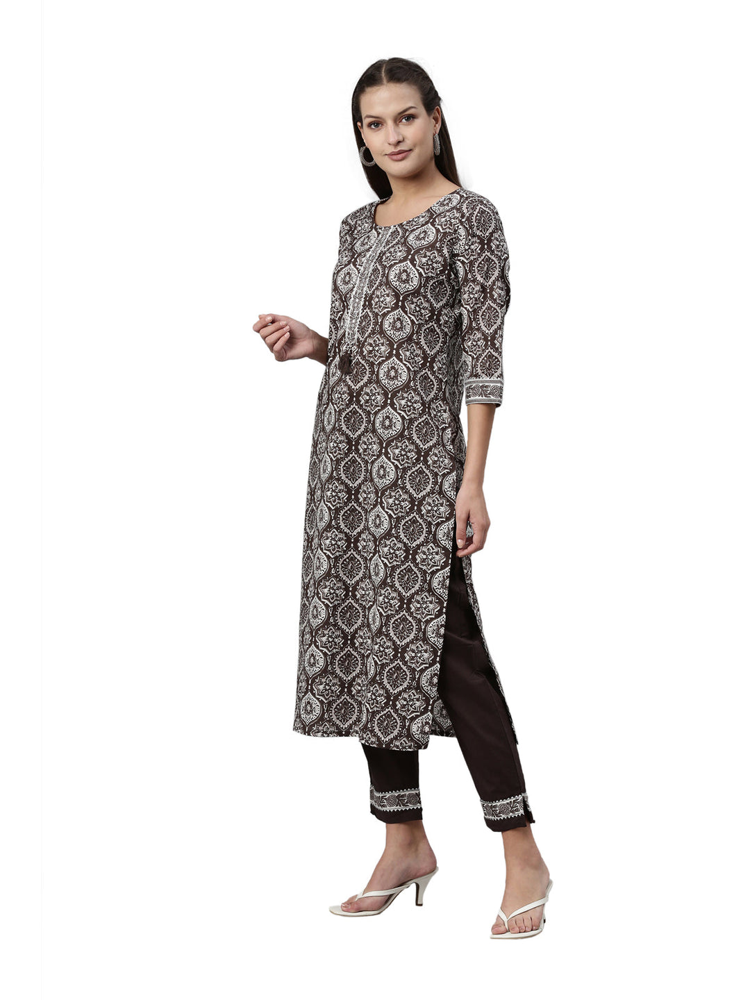 Neerus Brown shantoon printed kurti - side view