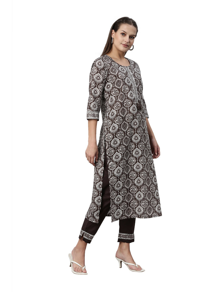 Neerus Brown shantoon printed kurti - detail view 1