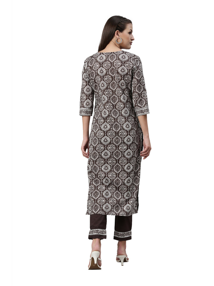 Neerus Brown shantoon printed kurti - detail view 2