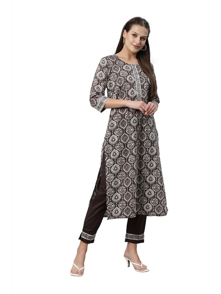 Neerus Brown shantoon printed kurti - detail view 3