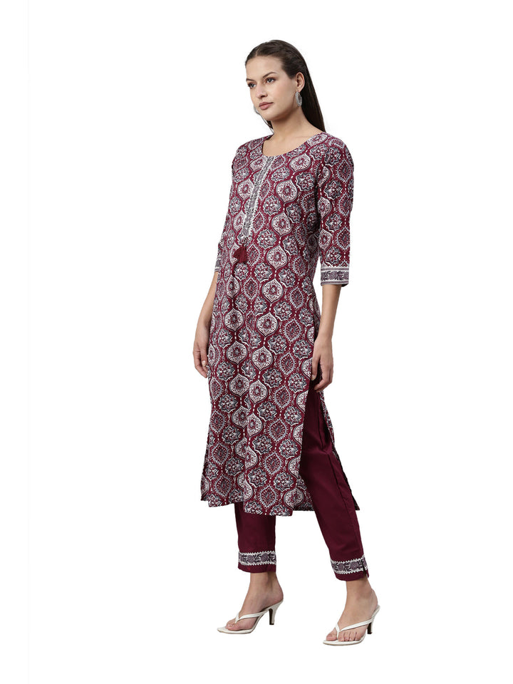 Neerus Purple shantoon printed kurta set - side view