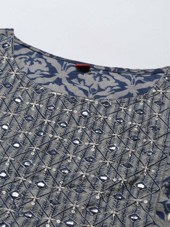 Neerus Blue muslin straight kurta set - back view