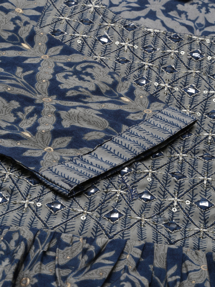Neerus Blue muslin straight kurta set - detail view 4