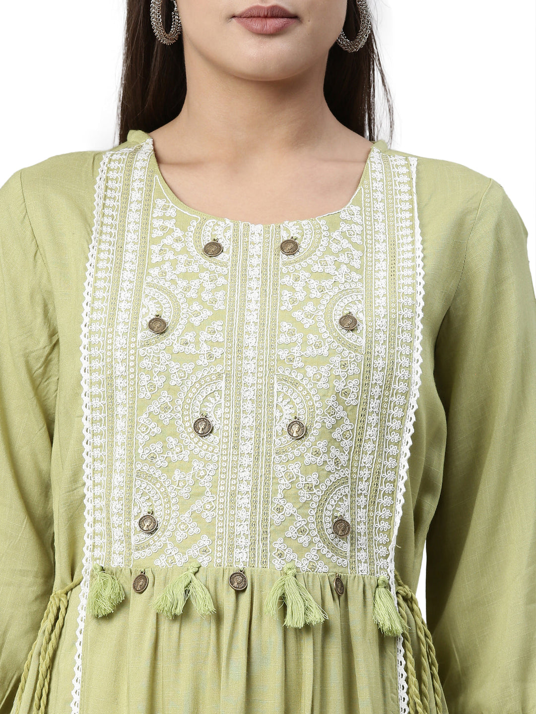 Neerus Green rayon kurta set - back view