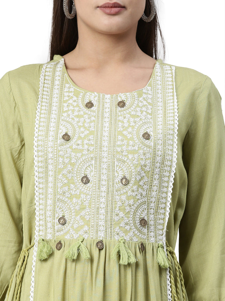 Neerus Green rayon kurta set - back view