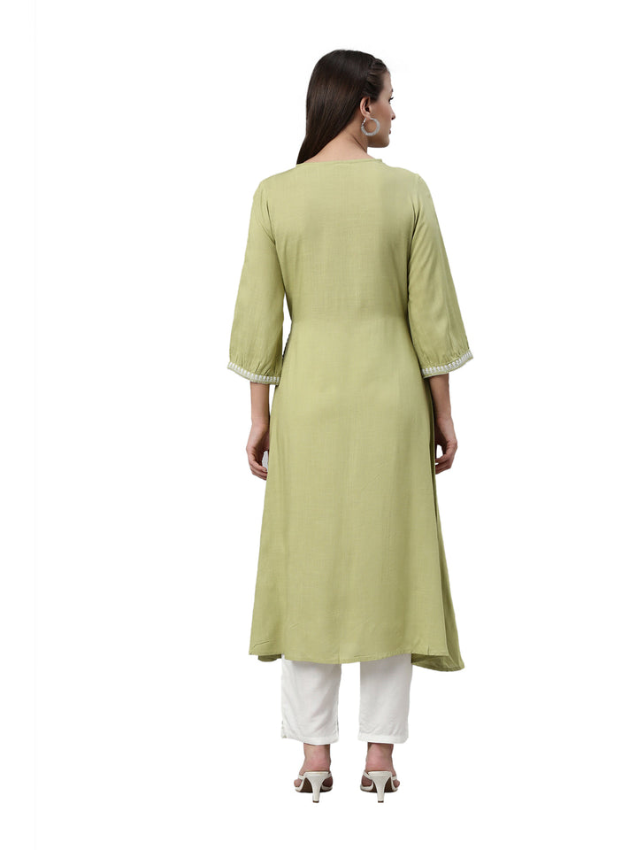 Neerus Green rayon kurta set - detail view 2