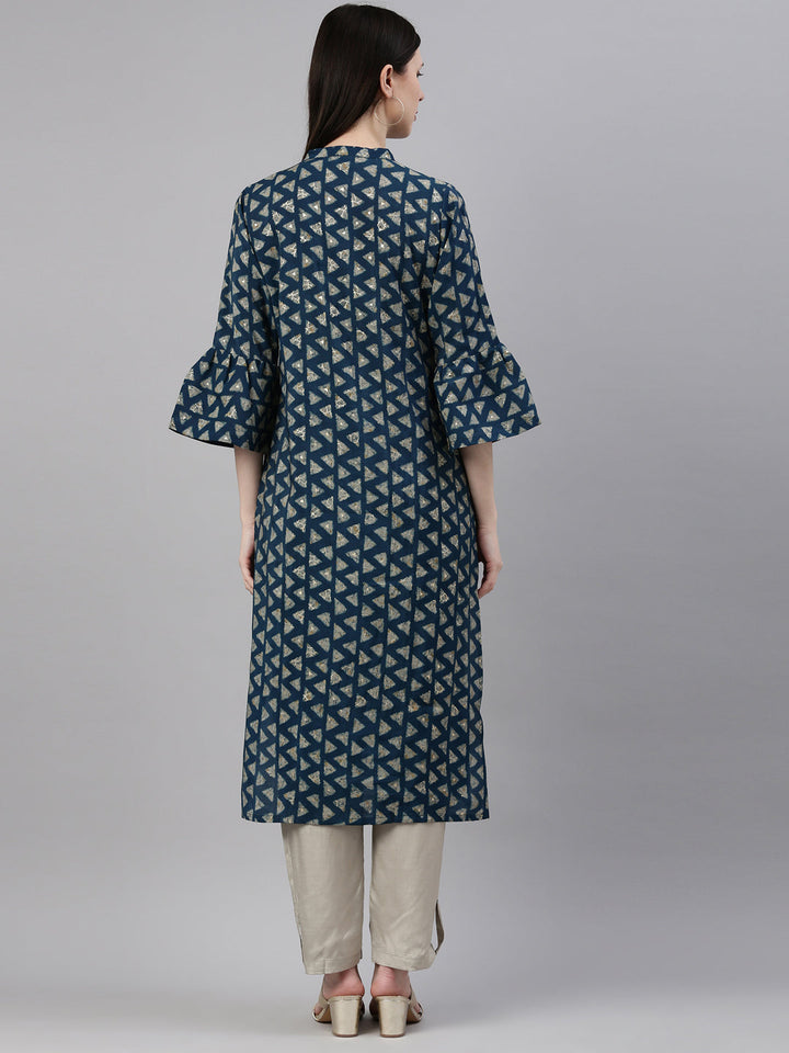 Neerus Blue muslin straight kurta set - detail view 2