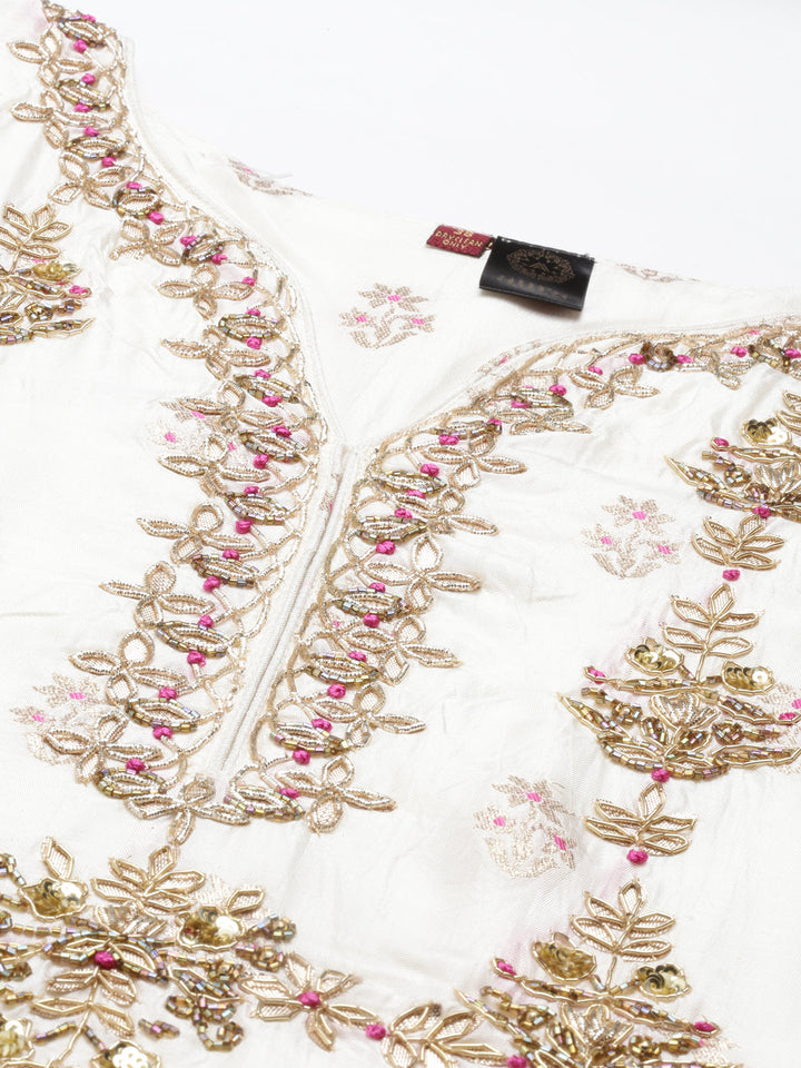 Neerus Beige shantoon embroidered kurta set - back view