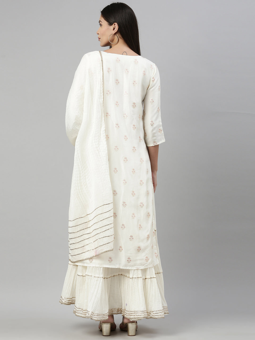 Neerus Beige shantoon embroidered kurta set - detail view 2