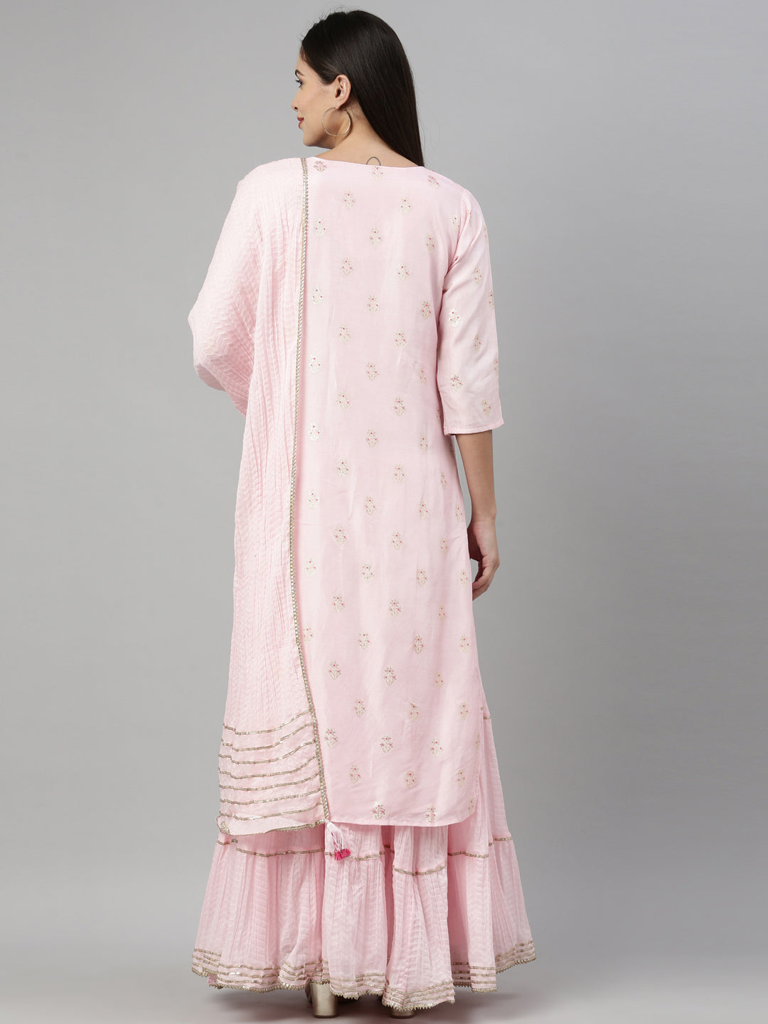 Neerus Pink shantoon printed kurti with dupatta - detail view 1