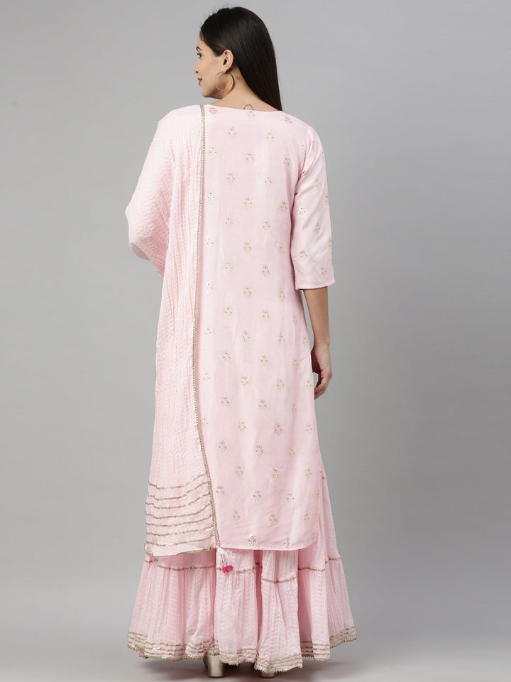 Neerus Pink shantoon printed kurti with dupatta - detail view 1