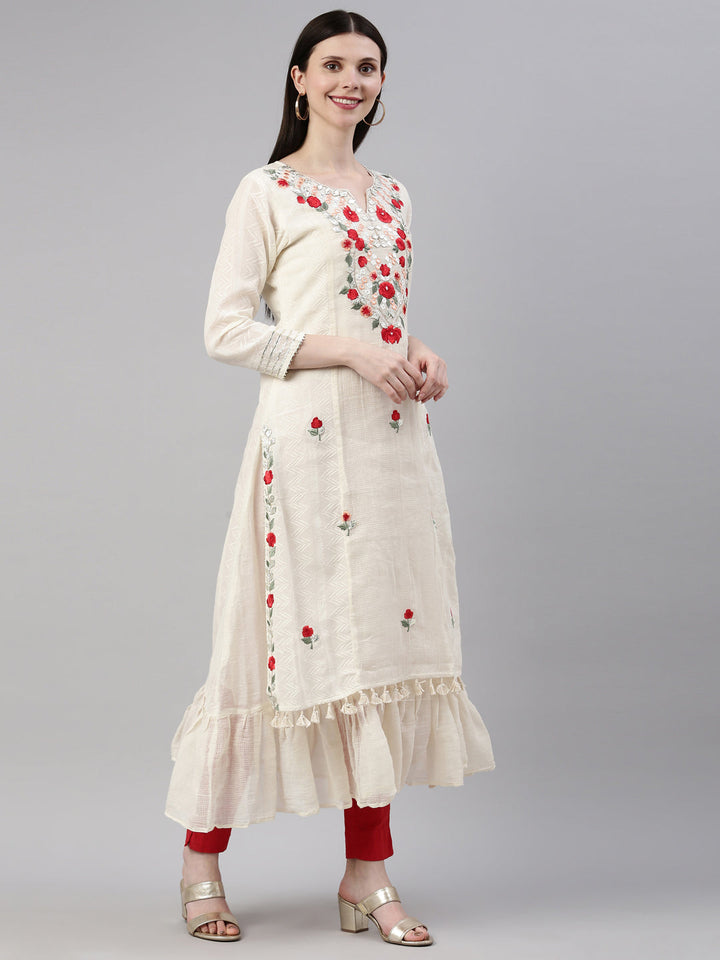 Neerus Beige cotton solid kurti - detail view 1