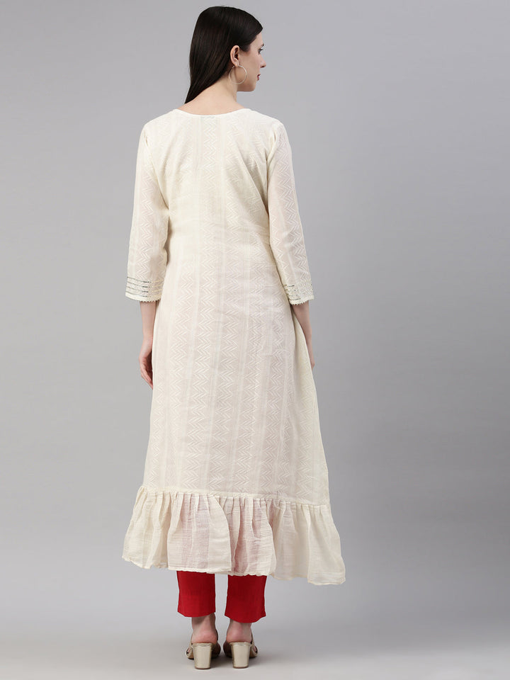 Neerus Beige cotton solid kurti - detail view 2