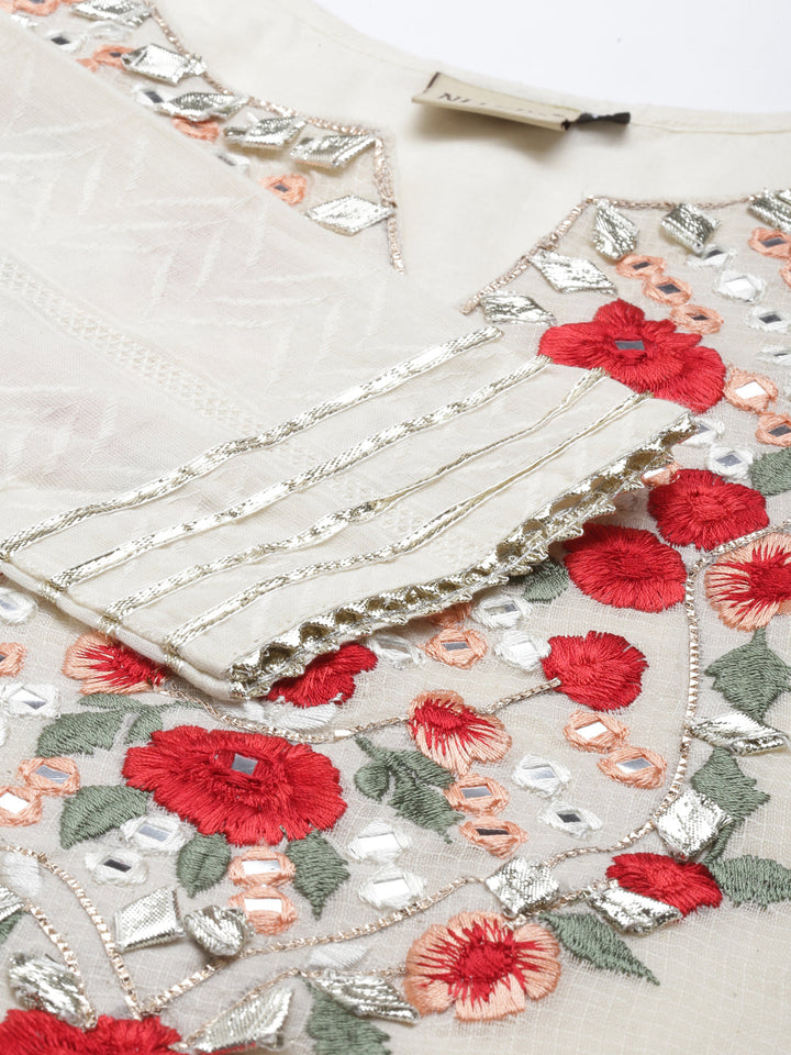 Neerus Beige cotton solid kurti - detail view 5