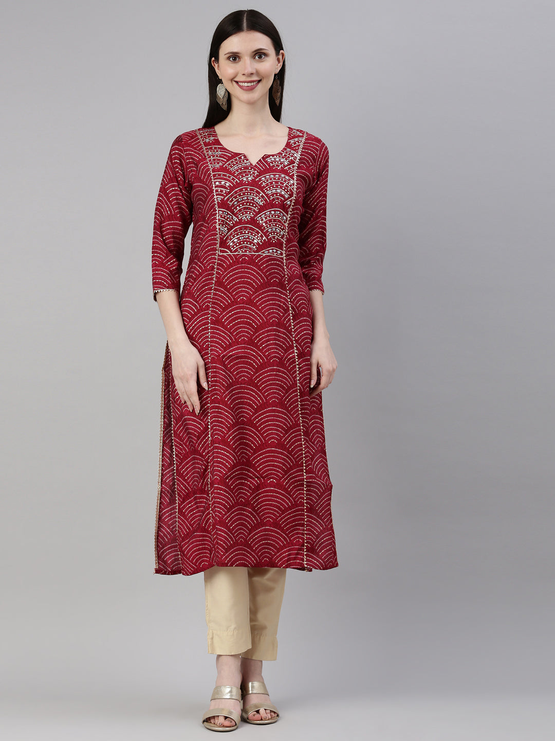 Neerus Maroon shantoon printed kurti - detail view 6