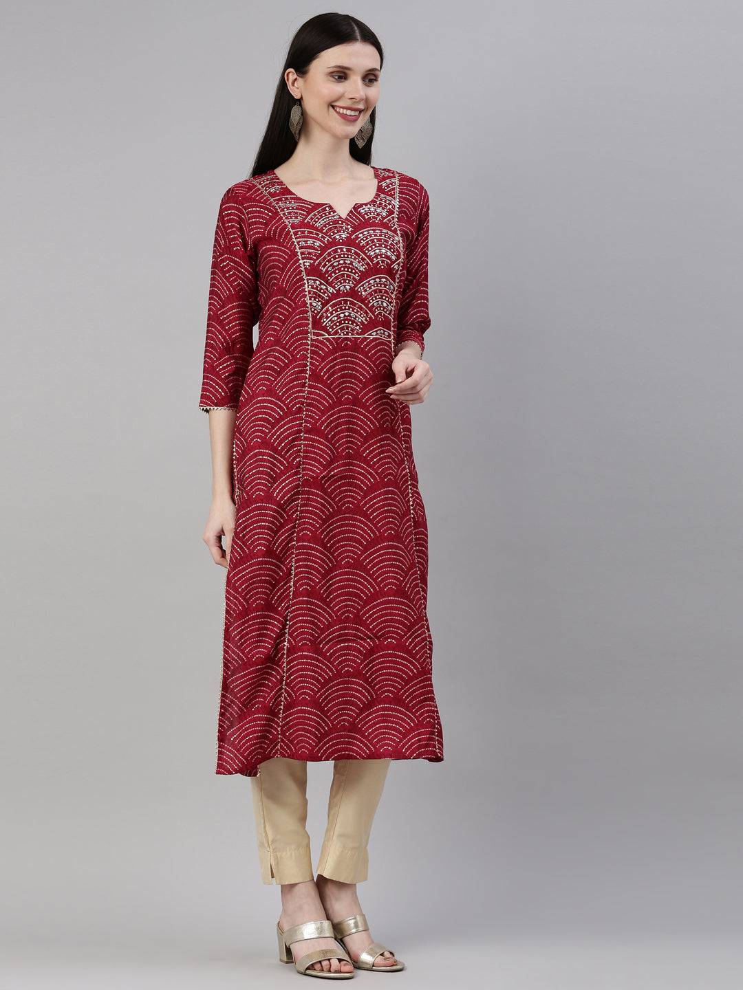 Neerus Maroon shantoon printed kurti - detail view 1