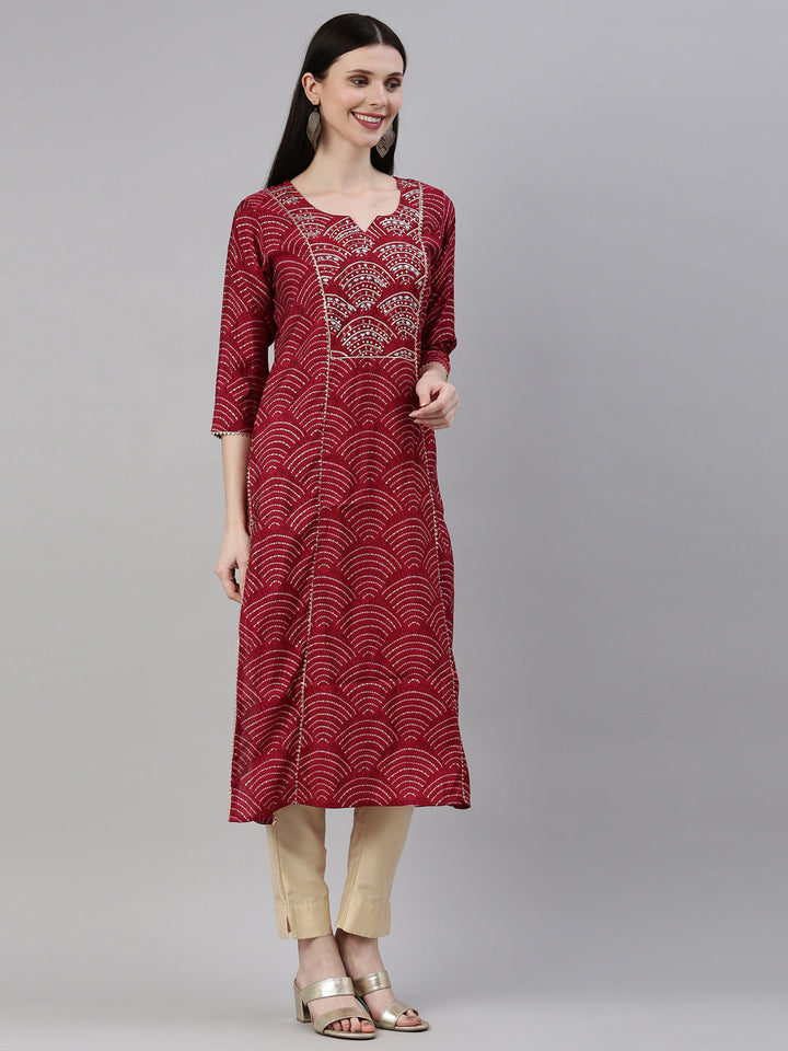 Neerus Maroon shantoon printed kurti - detail view 1