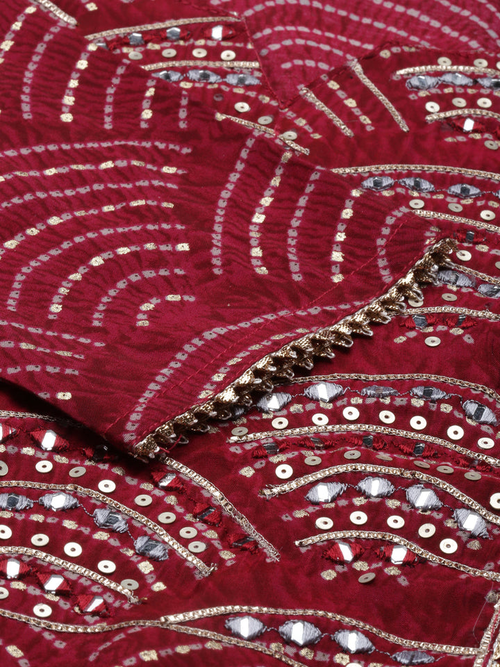 Neerus Maroon shantoon printed kurti - detail view 4
