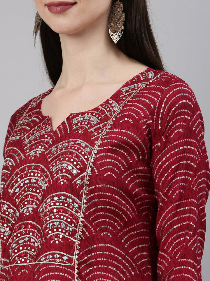 Neerus Maroon shantoon printed kurti - detail view 5