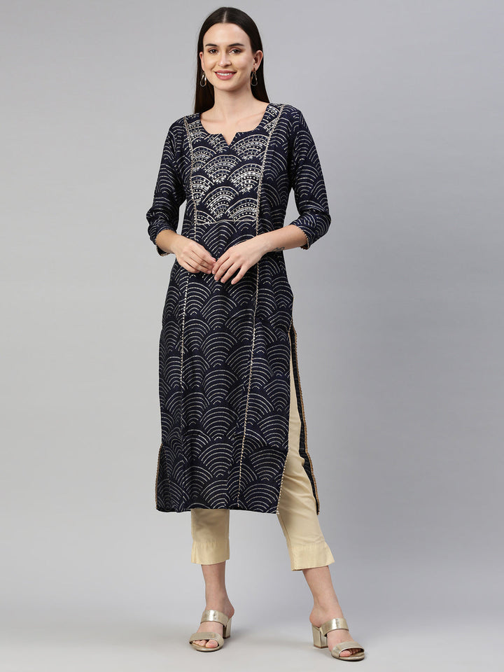 Neerus Blue shantoon printed kurti - front view