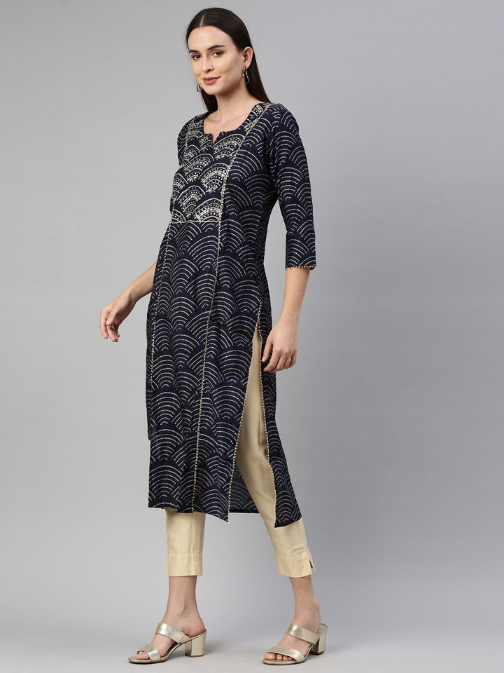 Neerus Blue shantoon printed kurti - side view