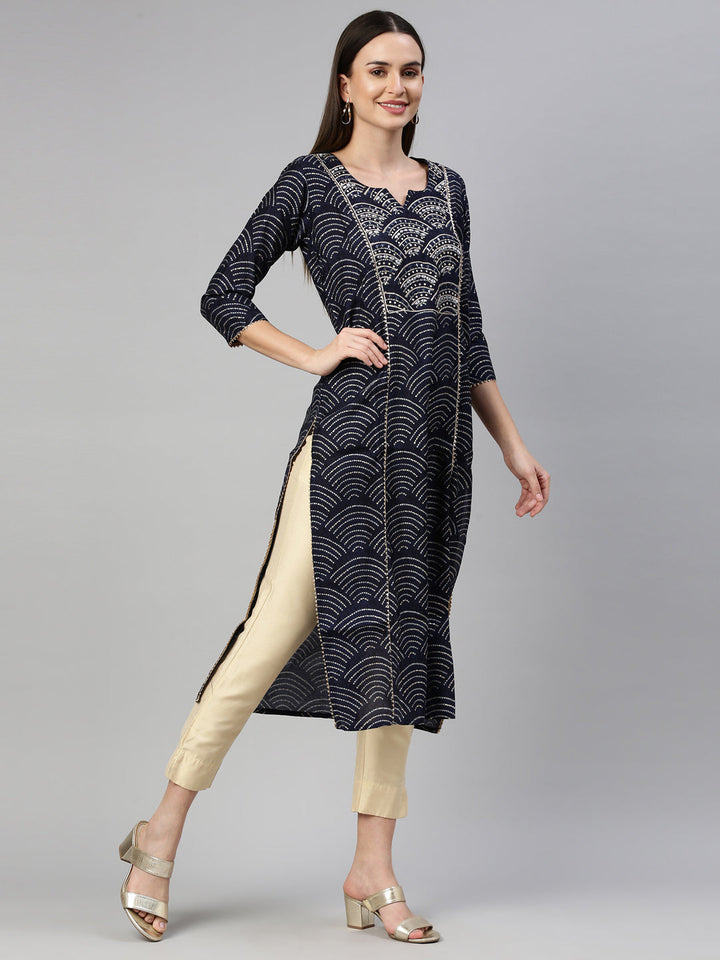 Neerus Blue shantoon printed kurti - detail view 1