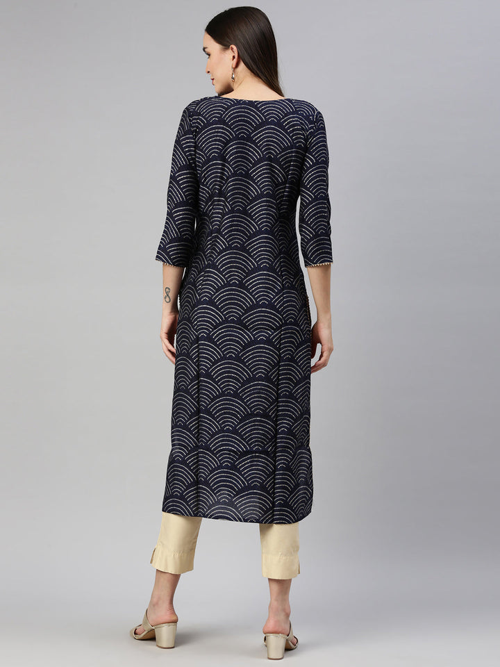 Neerus Blue shantoon printed kurti - detail view 2