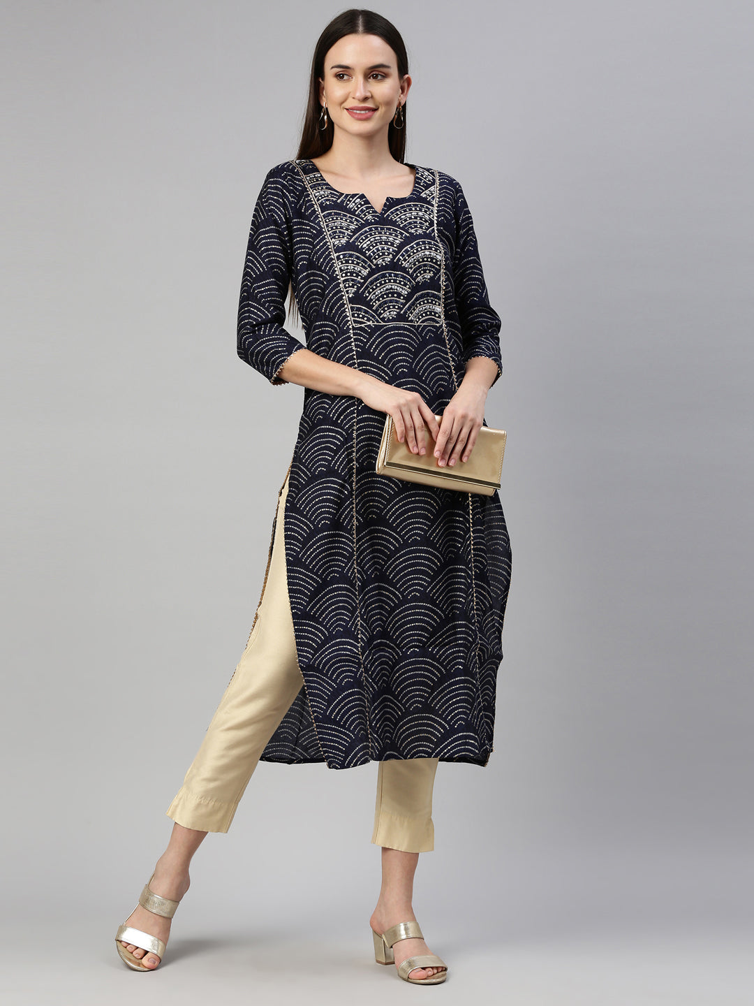 Neerus Blue shantoon printed kurti - detail view 3