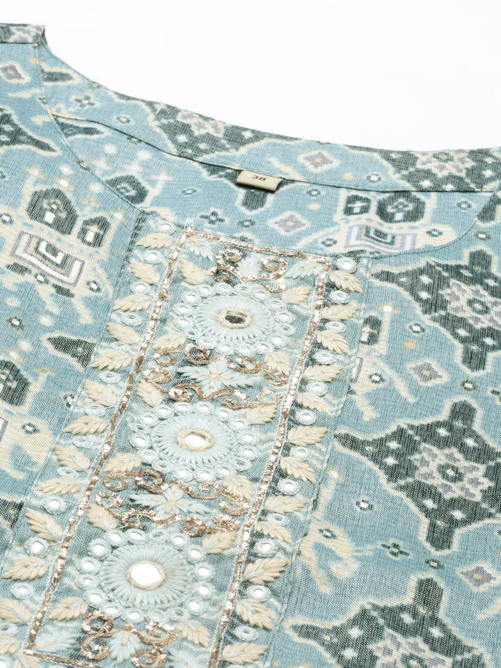 Neerus Blue Rayon Straight Suit Set - back view