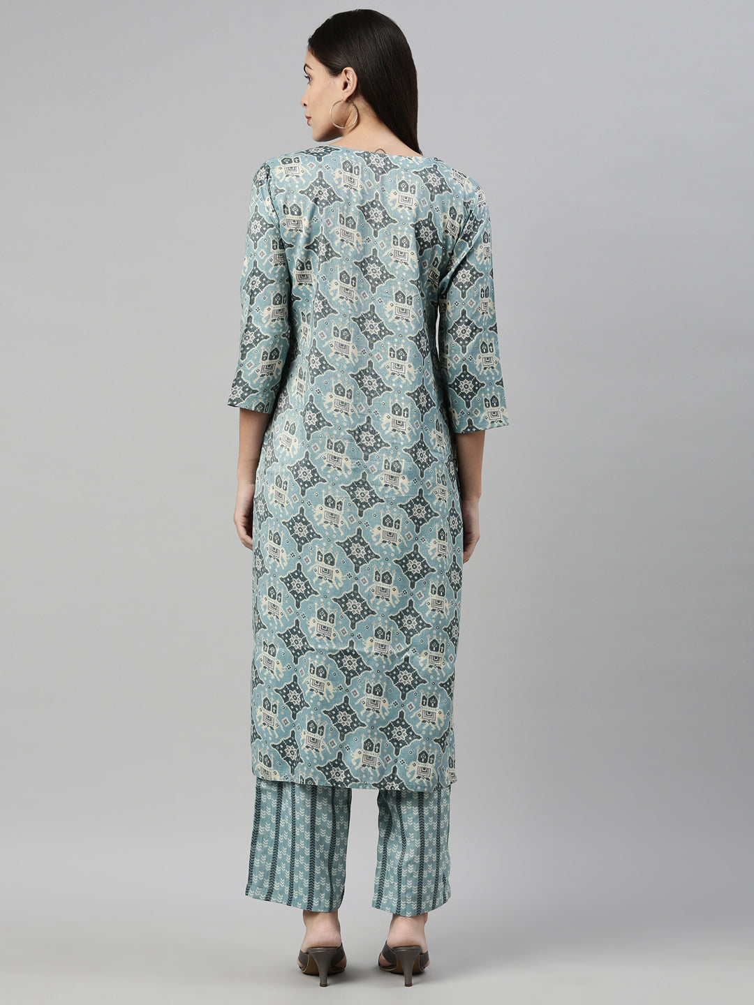 Neerus Blue Rayon Straight Suit Set - detail view 2