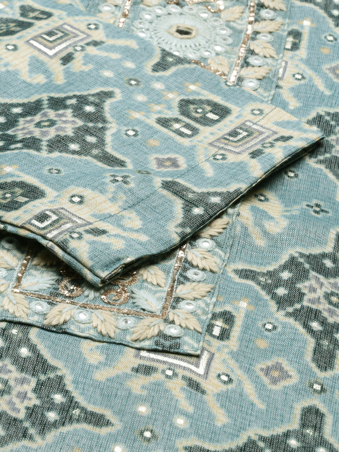 Neerus Blue Rayon Straight Suit Set - detail view 4