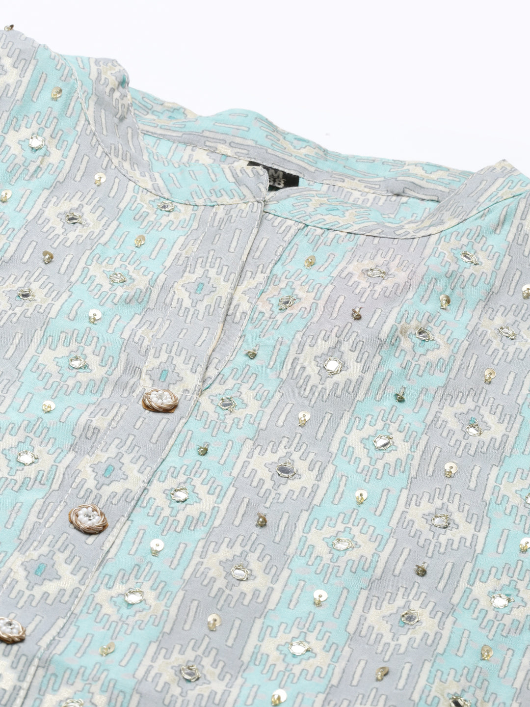 Neerus Blue jute cotton printed kurti A-line - back view
