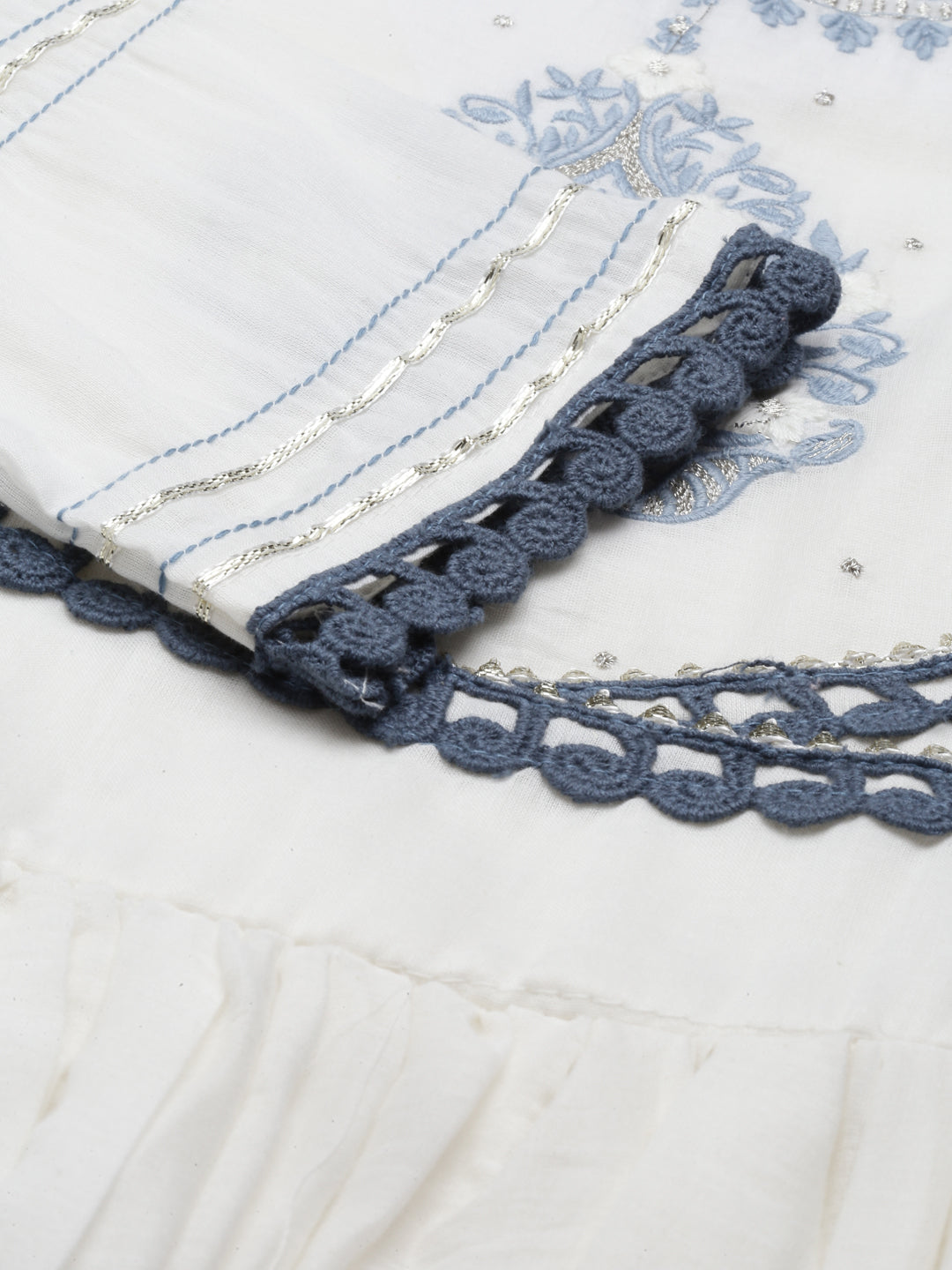Neerus Blue cotton ethnic kurta with dupatta - detail view 3