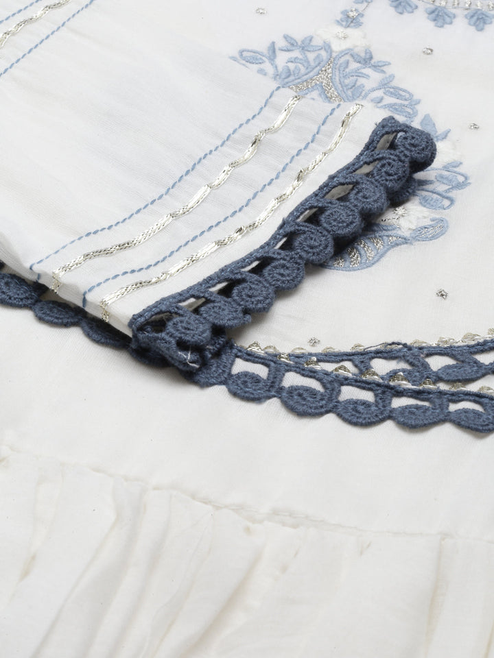 Neerus Blue cotton ethnic kurta with dupatta - detail view 3