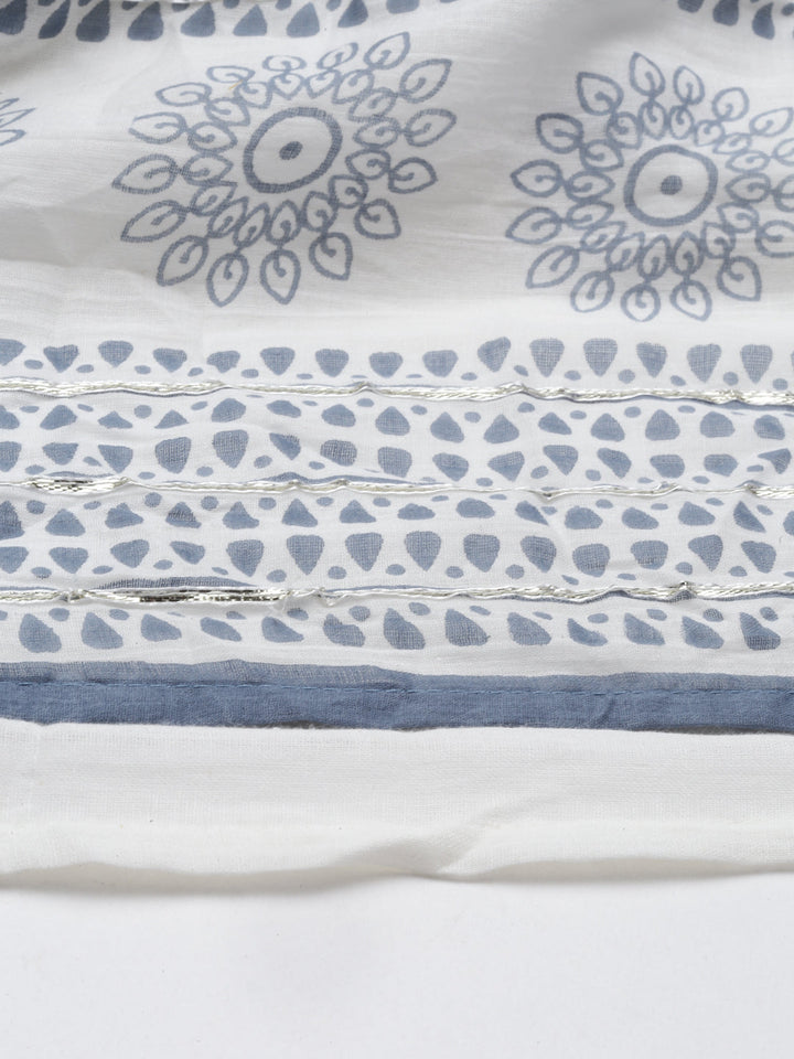 Neerus Blue cotton ethnic kurta with dupatta - detail view 5