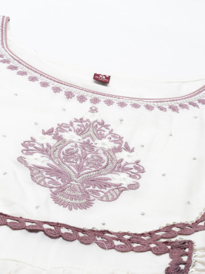 Neerus Purple cotton solid kurta with dupatta - side view