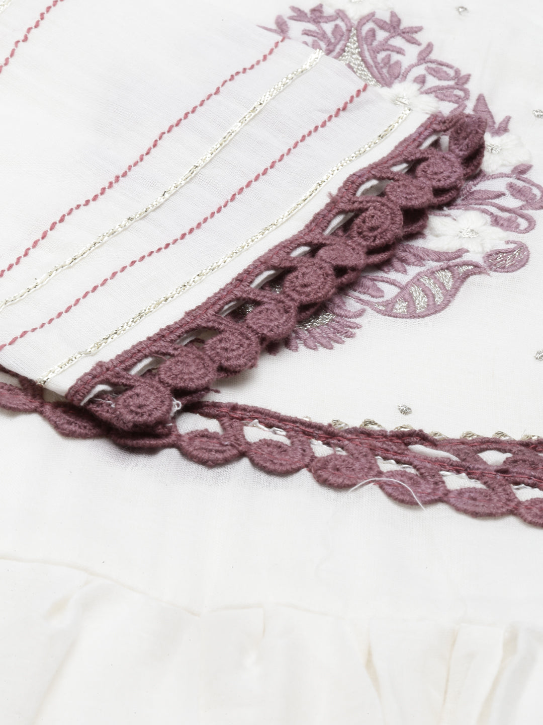 Neerus Purple cotton solid kurta with dupatta - detail view 6