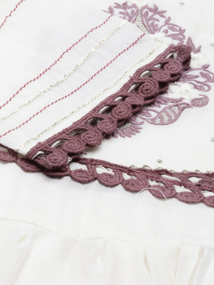 Neerus Purple cotton solid kurta with dupatta - detail view 6