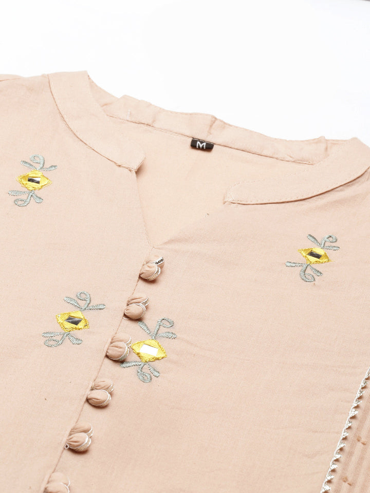 Neerus Beige cotton embroidered suit set - back view