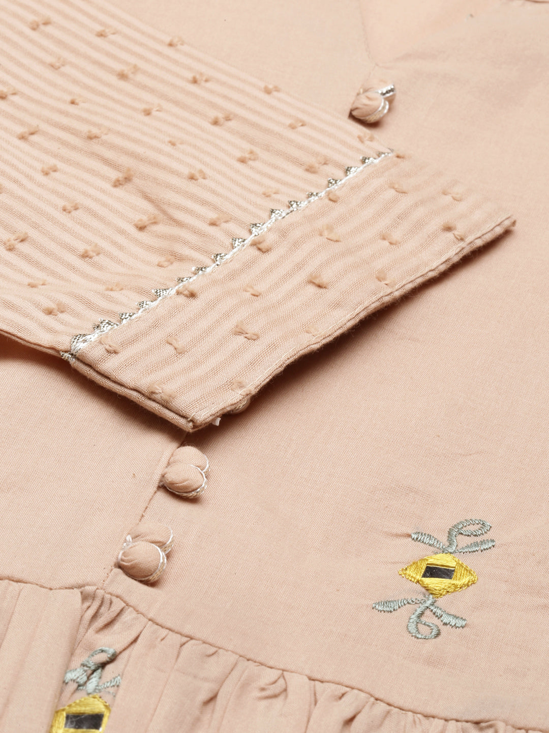 Neerus Beige cotton embroidered suit set - detail view 4