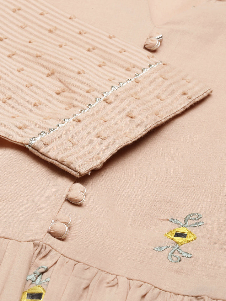 Neerus Beige cotton embroidered suit set - detail view 4