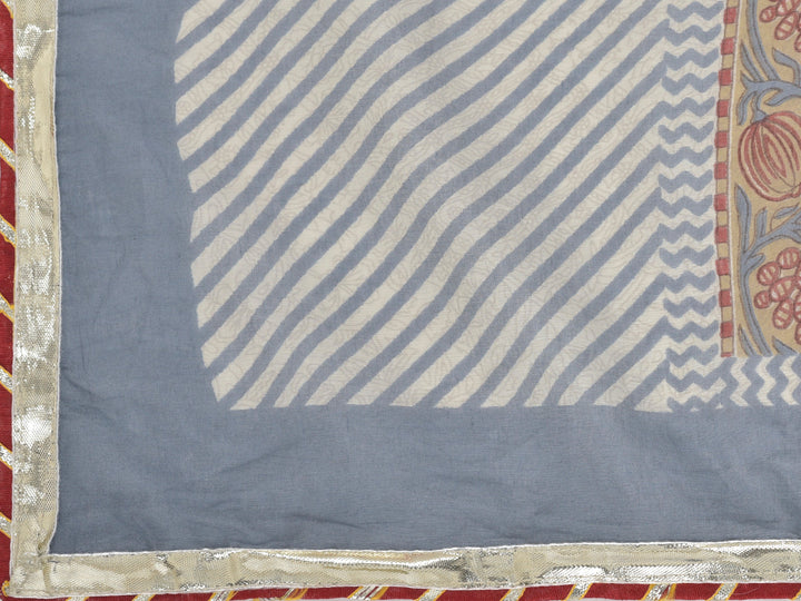 Neerus Grey cotton printed kurta set with palazzo and dupatta - detail view 3
