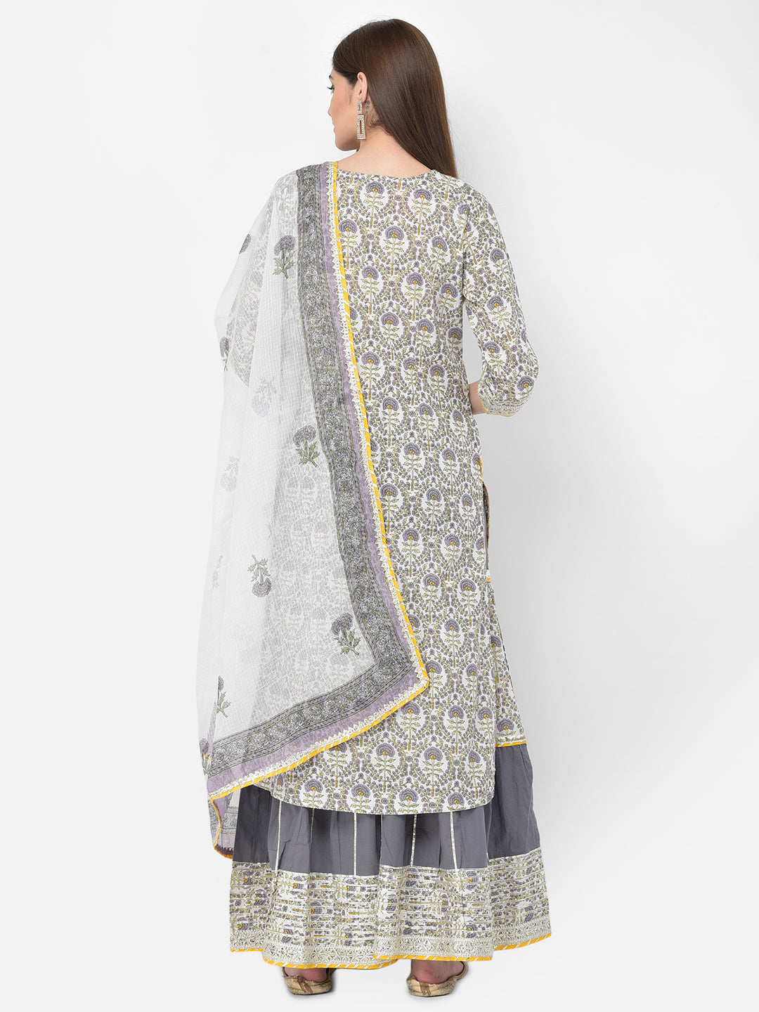 Neerus White cotton printed suit set - detail view 1