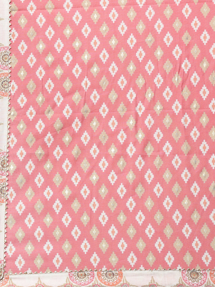 Neerus Pink Chanderi Cotton Hand Embroidered Kurta Set - back view