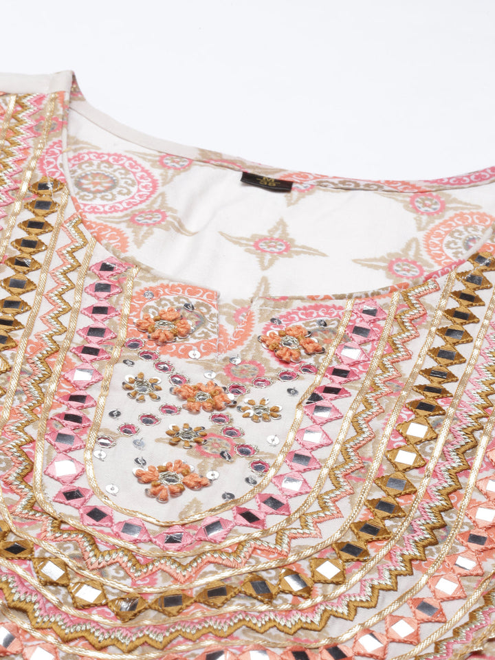 Neerus Pink Chanderi Cotton Hand Embroidered Kurta Set - detail view 6