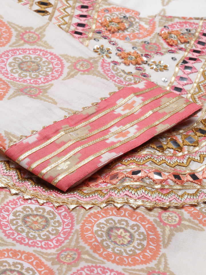 Neerus Pink Chanderi Cotton Hand Embroidered Kurta Set - detail view 7