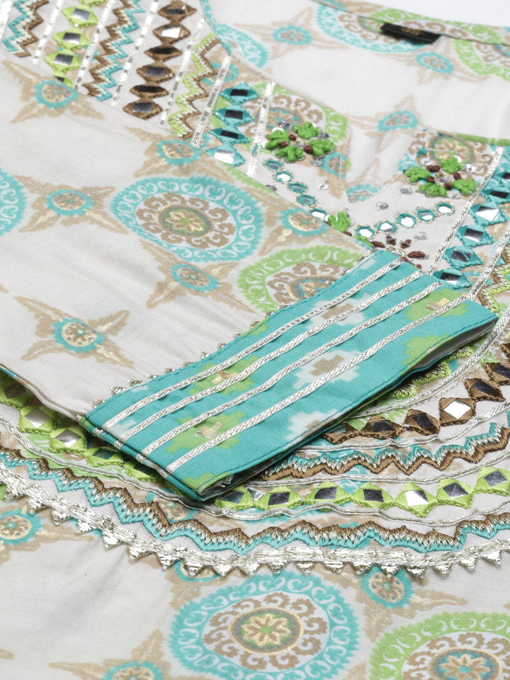 Neerus Green Chanderi Cotton Hand Embroidered Kurta Set - detail view 7