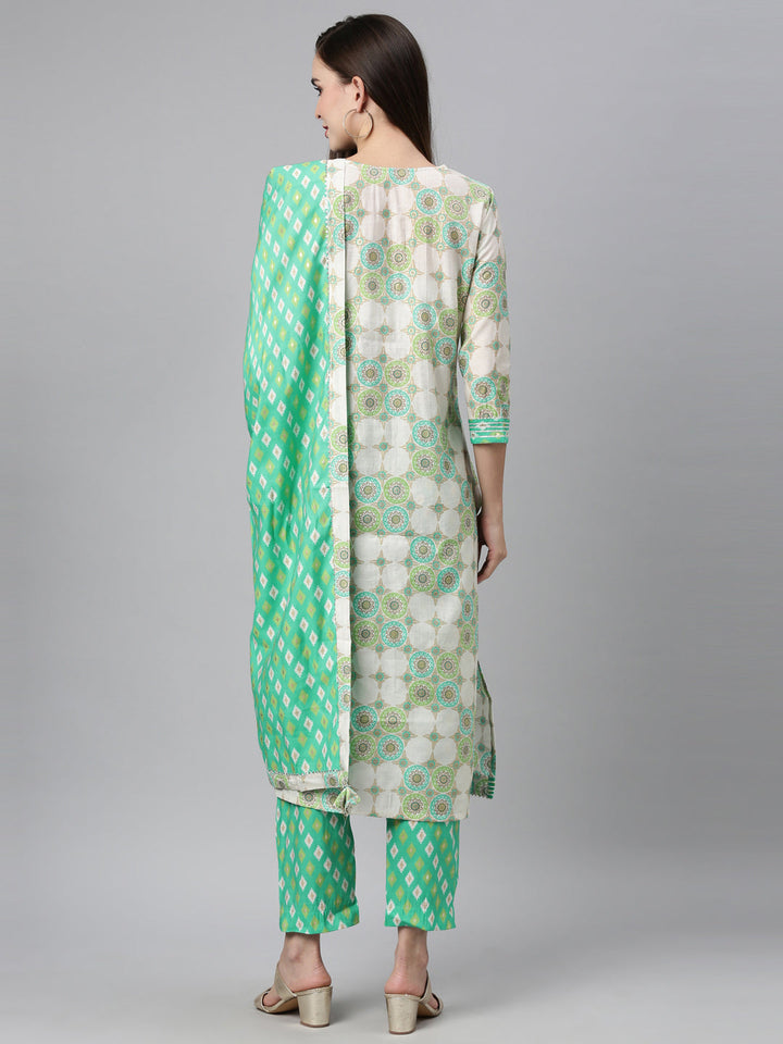 Neerus Green Chanderi Cotton Hand Embroidered Kurta Set - side view