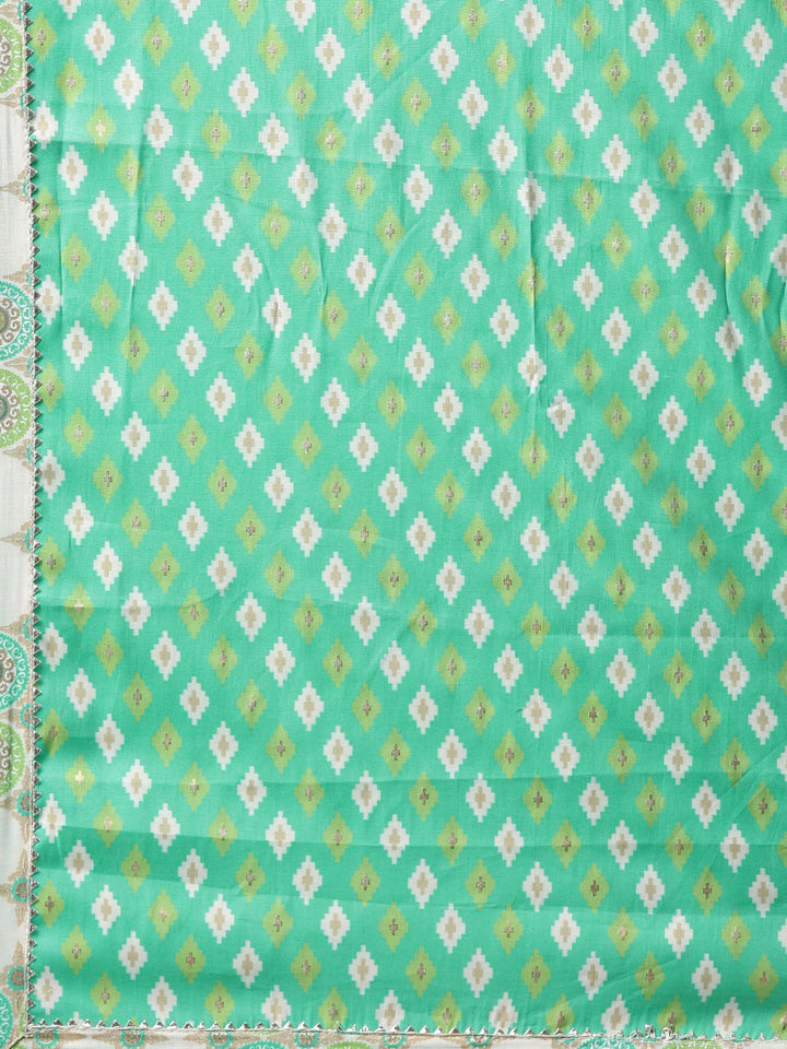 Neerus Green Chanderi Cotton Hand Embroidered Kurta Set - detail view 5