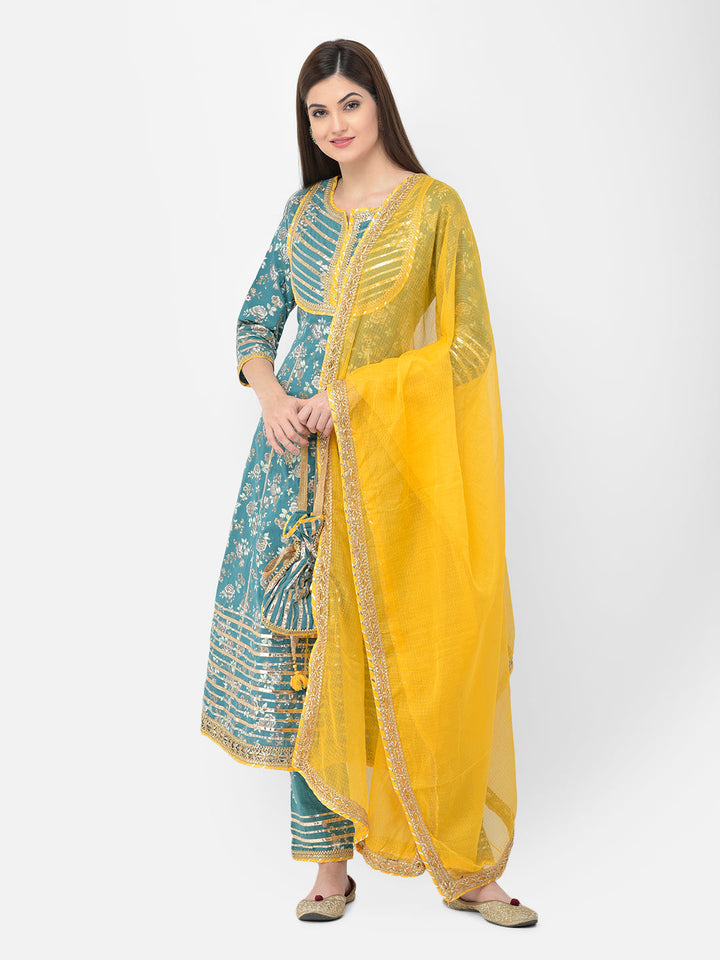 Neerus Green cotton printed anarkali suit set - side view